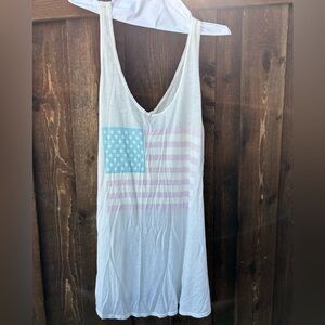Wildfox White Tank Top with American Flag Print